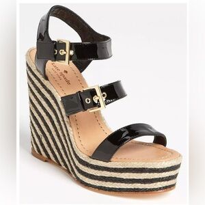 Kate Spade Lucie Strappy Platform Black Patent Leather Espadrille Sandal Size 9